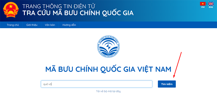 Ví dụ mình muốn tìm mã bưu cục huyện Quế Võ